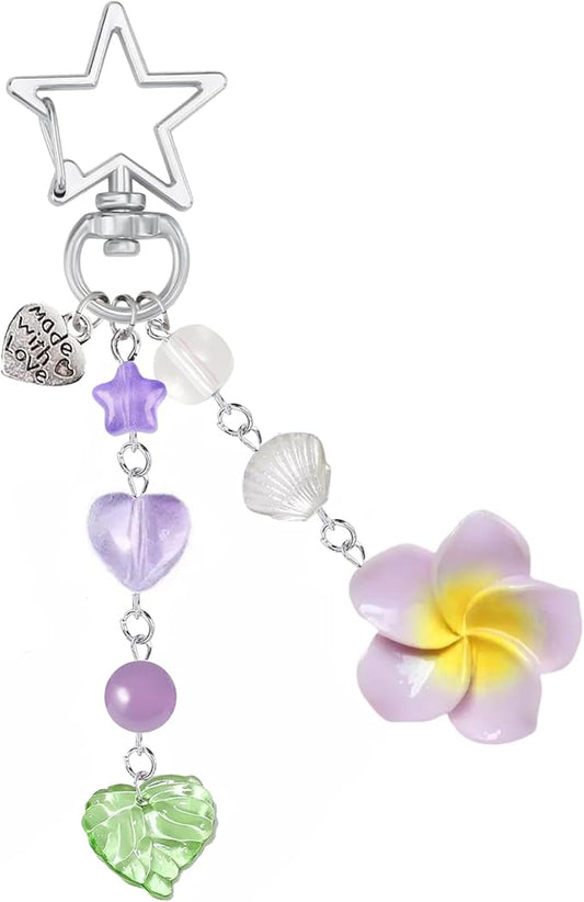 Agromusk Hibiscus Flower Keychain,Cute Y2K Hawaiian Tropical Flowers Keychains Aesthetic Star Summer Beach Decor for Women