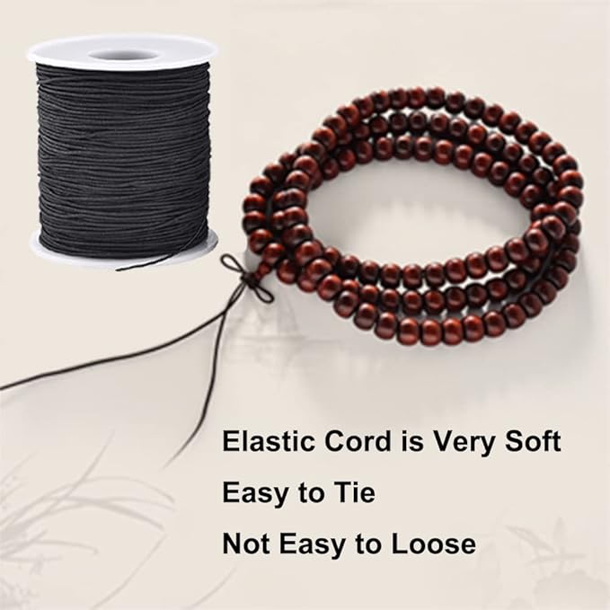 Elastic String for Bracelets, 1 mm x 110 Yards Sturdy Stretchy Elastic Cord for Jewelry Making, Necklaces, Beading - Black