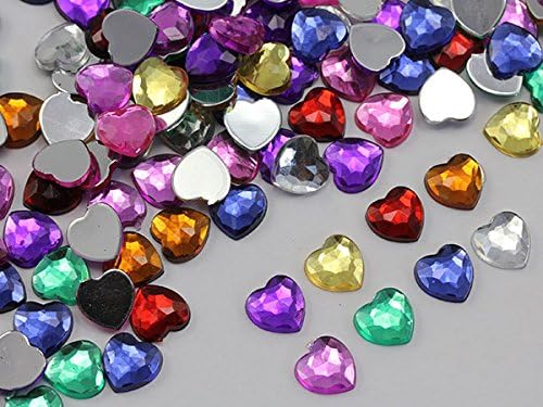 KraftGenius Allstarco 8mm 5/16" Assorted Colors Heart Rhinestones Acrylic Gems Flat Back for Card Making Embelishments - 200 Pcs