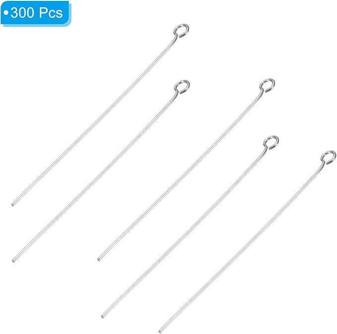 PATIKIL 300pcs Stainless Steel Eye Pins 0.6mm/24 Gauge 50mm Earring Flat Headpins for Jewelry Making Supplies Jewelry Findings, DIY Craft, Necklace, Silver