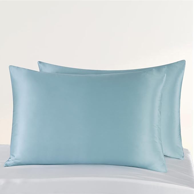 ZIMASILK Upgraded 100% 6A Grade Pure Mulberry Silk Pillowcase for Hair and Skin Silk Pillow Cases with Reinforced Hidden Zipper, More Soft & Durable, Gift Box (Queen 20"x30" Light Blue)