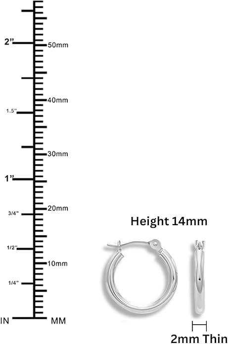 Classic 10K White Gold Hoop Earrings - Shiny Polished Plain Round Gold Hoops for Women and Men