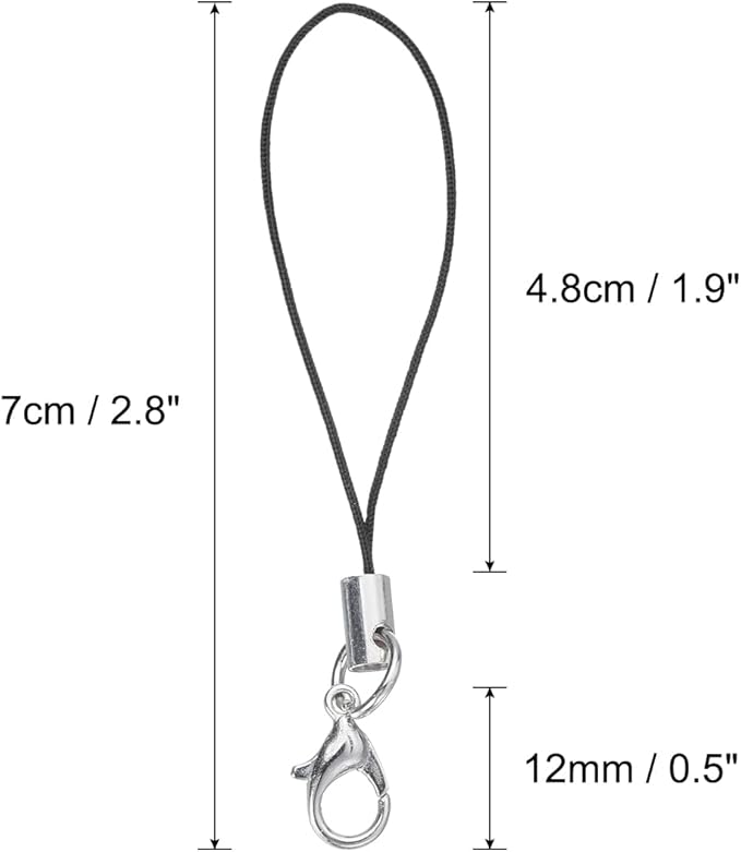 HARFINGTON 100Pcs Clasp Cords Clasp Strap Lanyard Charm Short Finger Rope with Lobster Clasp for Cellphone Cases Keychain DIY Jewelry Making, Black