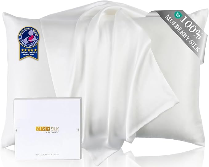 ZIMASILK Upgraded 100% 6A Grade Pure Mulberry Silk Pillowcase for Hair and Skin Silk Pillow Cases with Reinforced Hidden Zipper, More Soft & Durable, Gift Box (Queen 20"x30" Ivory)