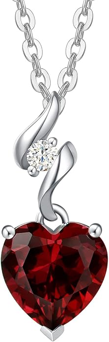 AGVANA Christmas Gifts 14K Solid White Gold Diamond Gemstone Pendant with Sterling Silver Chain 8mm Heart Birthstone Necklace Fine Jewelry Anniversary Birthday Gifts for Women Mom Wife