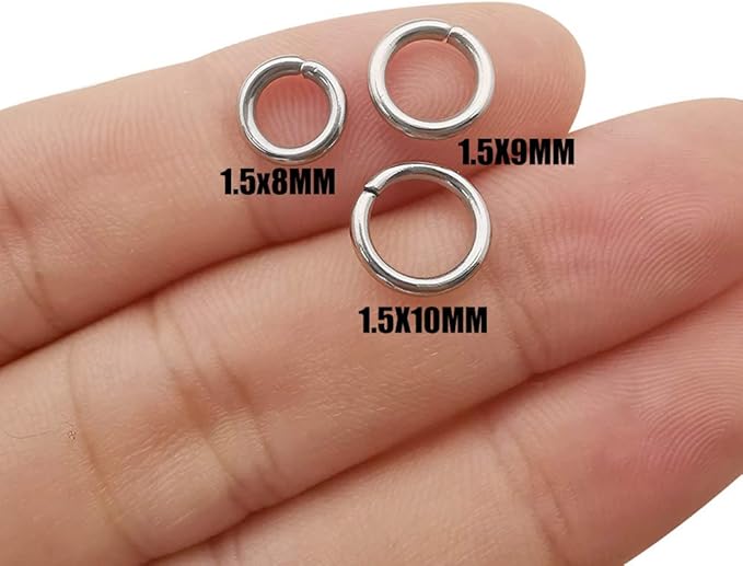 300pcs Mix 8mm 9mm 10mm Stainless Steel Thick Strong Rings Jump Rings Connector Rings for Jewelry Making Necklaces Bracelet Earrings Keychain DIY Craft (M536)