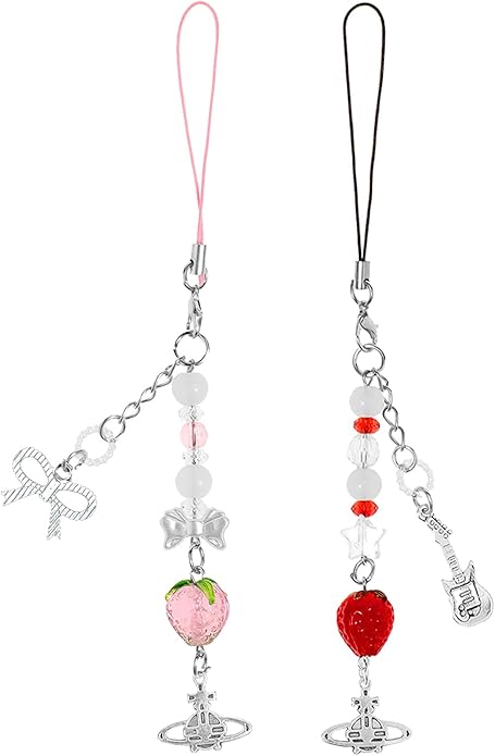 1-4PCS Cute Phone Charms Aesthetic Y2K Cell Phone Charms Strap Pink Strawberry Butterfly Star PhoneCharm Y2K Accessories for Bag Keychain Airpods Camera Pendants Decor
