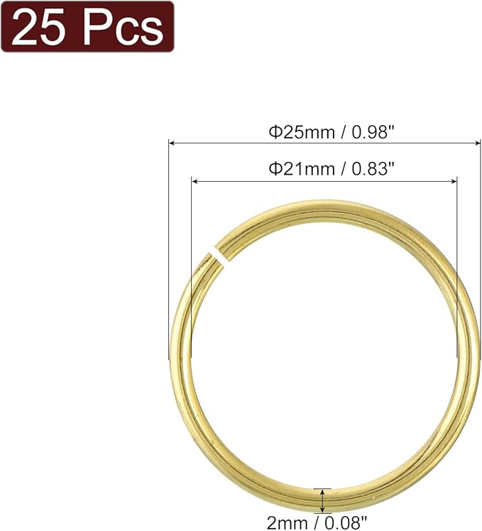 uxcell 25Pcs Open Jump Rings, 25mm/0.98" OD Brass Jump Ring Connectors 2mm Thick O Rings for Necklaces Bracelet Jewelry Making Keychain DIY Craft, Gold Tone