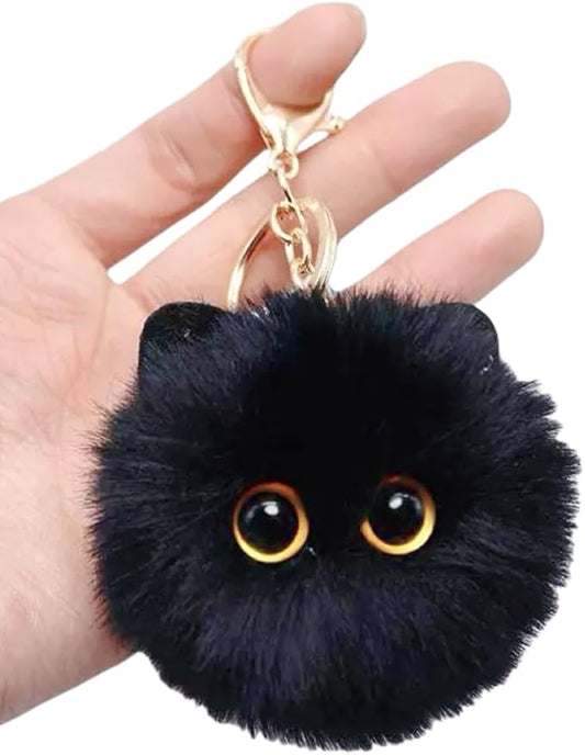 Stocking Stuffers, Cute Cat Plush Keychains Cool Cat Pom Pom Car Keychain Kawaii Backpack Christmas Gifts for Women