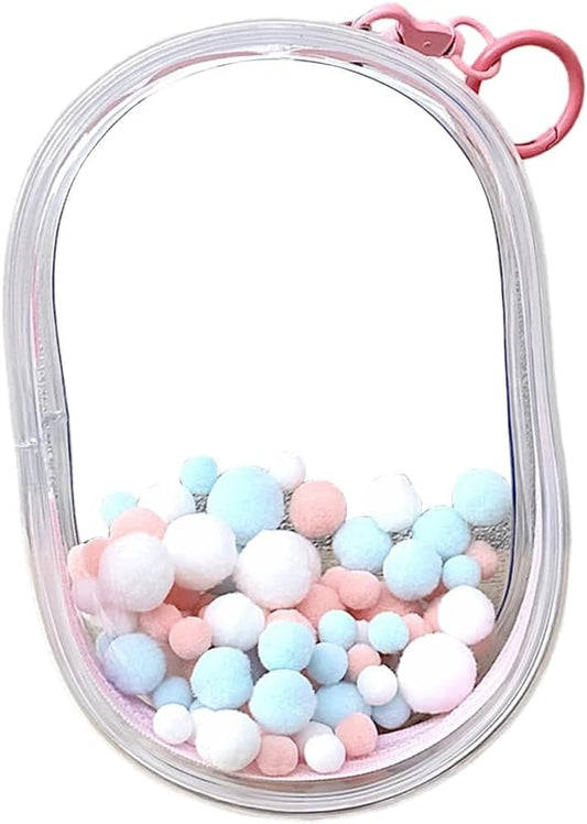 CALEMBOU BJD Doll Clear Display Bag, Portable Figures Storage Bag with Keychain, Mini Doll Hanging Box, Double Zipper Closure Dustproof Case for Plushies (Elliptic Box-Pink 19cm)