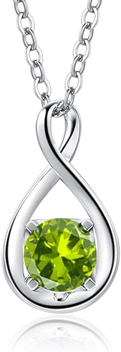 FANCIME 14K Solid Gold Birthstone Pendant with Sterling Silver Chain Infinity Gemstone Necklace Fine Jewelry Anniversary Birthday Christmas Gifts for Women Wife Her