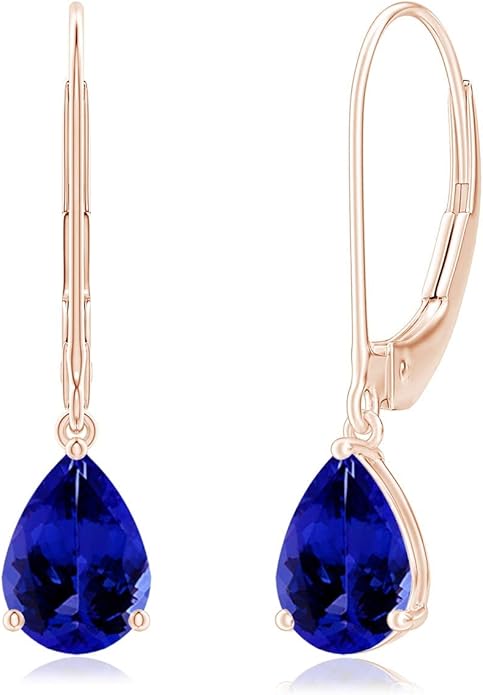 ANGARA Natural Tanzanite Earrings for Women | Solitaire Pear-Shaped Tanzanite Leverback Earrings in 14K Solid Gold/Platinum | December Birthday, Anniversary, Gemstone Jewellery Gift