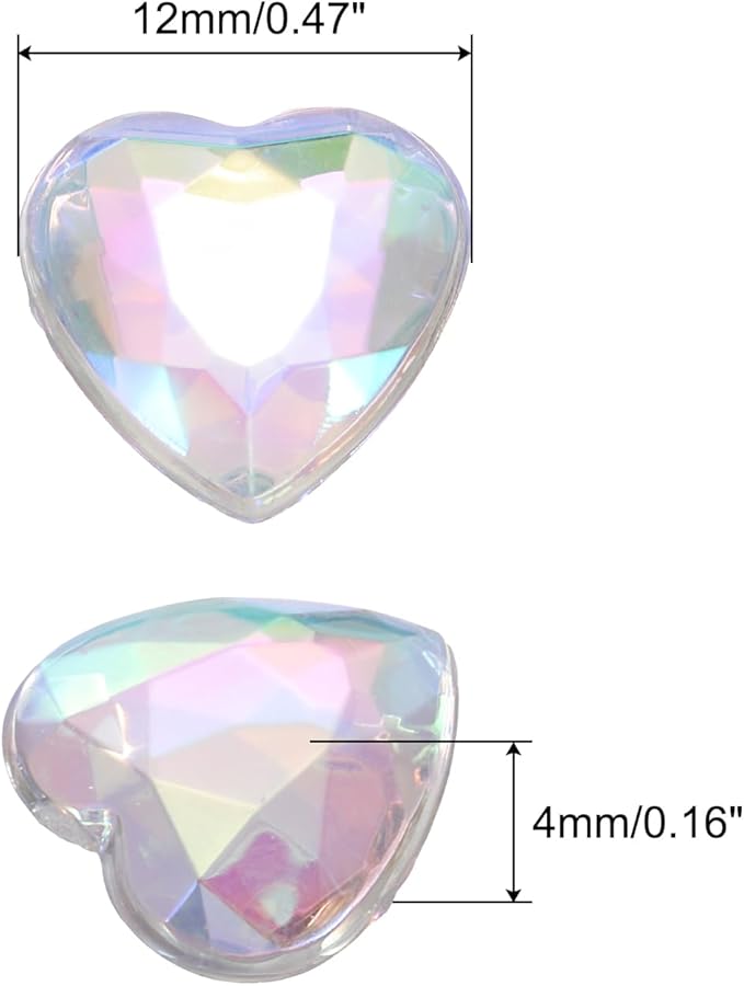 MECCANIXITY 40 Pcs Acrylic Heart Rhinestone 12mm Flat Back Plastic Gems Jewelry Stickers for Craft Bead Face Painting Costume Jewelry Making, Multicolor
