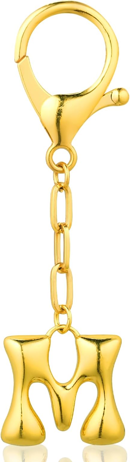 VICKHU Gold Plated Bubble Initial Letter Cute Keychain for Women Car Key Purse Decorative Keyring Handbag Charms Fashion