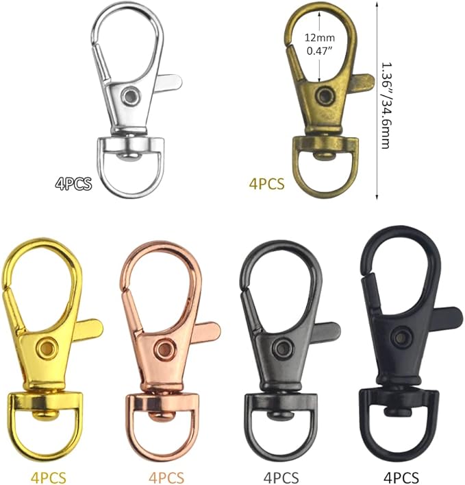 72PCS Key Fob Hardware Set Including 24 Key Fob Hardware with Key Ring 24 Colorful Leather Keychain Tassel and 24 Swivel Snap Hooks for Keychain Making Supplies (6 Colors)