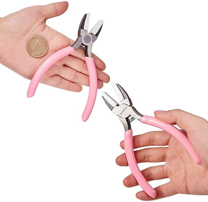 SUNNYCLUE 5.5 Inch Double Nylon Jaw Flat Nose Mini Precision Pliers Wire Forming Bending Tools Small Pliers for DIY Jewelry Making Hobby Projects Women Craft Tool Pink