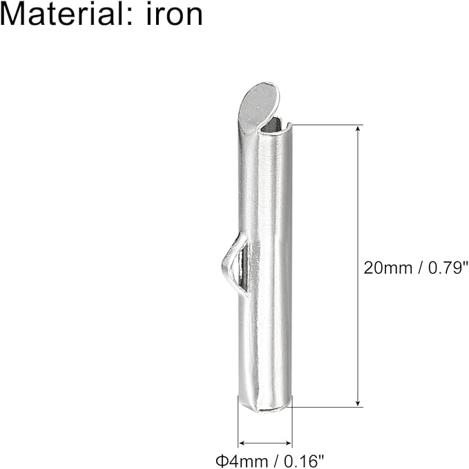 uxcell 100Pcs Slide on End Clasps, 20mm Tube Ball Bead Slider Crimp Ends for Multi-Strand DIY Craft Making, Silver White