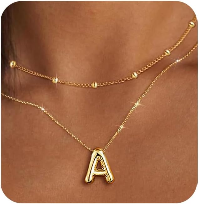 PANSHI Gold Initial Necklaces Gifts for Teen Girls Women Girlfriend Teen Girl Gifts Trendy Stuff Layered Bubble Letter Necklace Gold Jewelry Birthday Gift