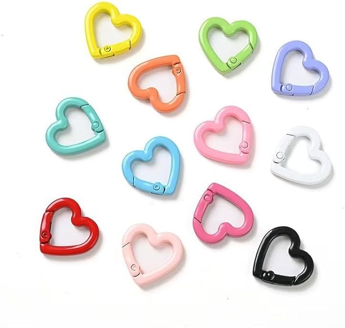 20mm Heart-Shaped Spring Keychain Clips-Zinc Alloy Carabiner Hooks,Trigger Snap Clips,Key Ring Hooks for Bags,Purses,Handbags-DIY Craft Buckles,Valentines Day Accessories,6 Random Colorful Mixed Alloy