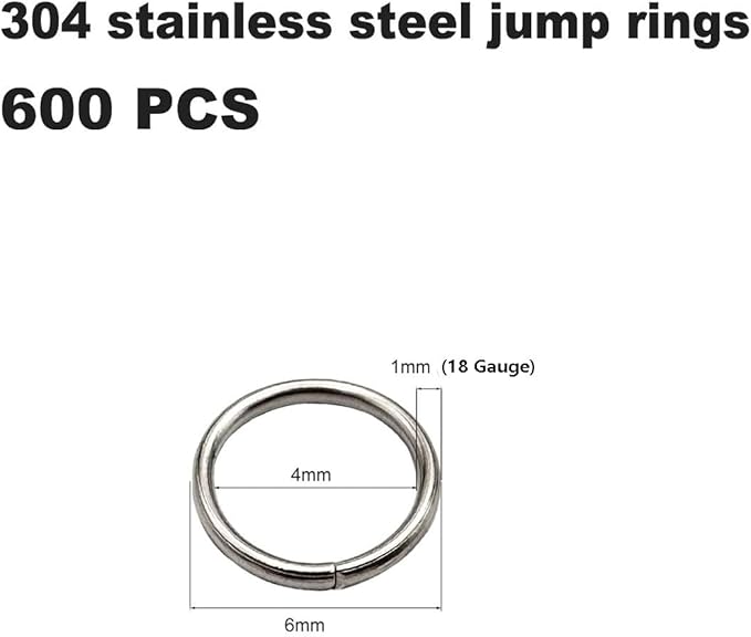 600 Pcs 304 Stainless Steel Jump Rings,6MM Open/Close O Rings,Loop Contactors for Jewelry Making,DIY Crafts, Industrial Repair 1MM Thickness (18 Gauge)