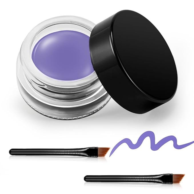 Erinde Lavender Purple Gel Eyeliner, Waterproof Long Lasting Cream Eyeliner Gel Pot, High-Intensity Pigments Smudge-Proof Eye Liner Makeup, Water-Resistant Eye Liner with 2PCS Brushes, 11