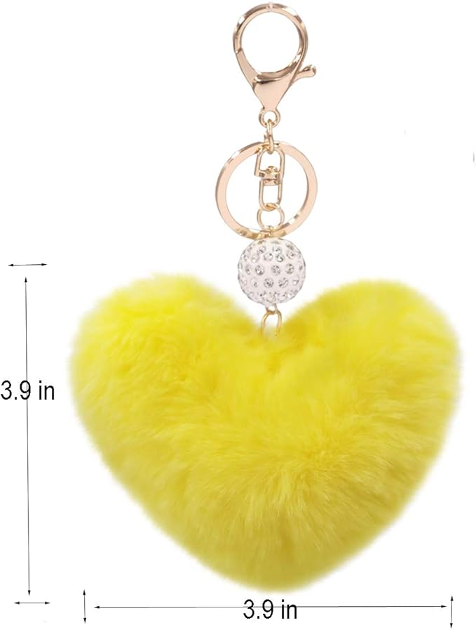 Women's Heart Faux Fur Pom Pom Key Chains Bag Accessory Puffball Keyring Backpack Charms for Girls