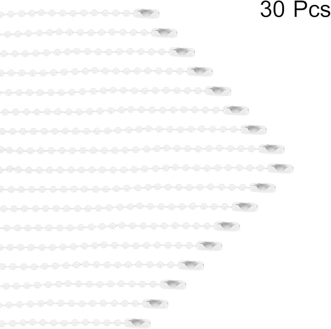 MECCANIXITY 30Pcs 5 Inch Ball Bead Chain, Metal Ball Chain with Connectors for Keychain Hanging Ornament Tag Jewelry Necklace Christmas Decoration,White