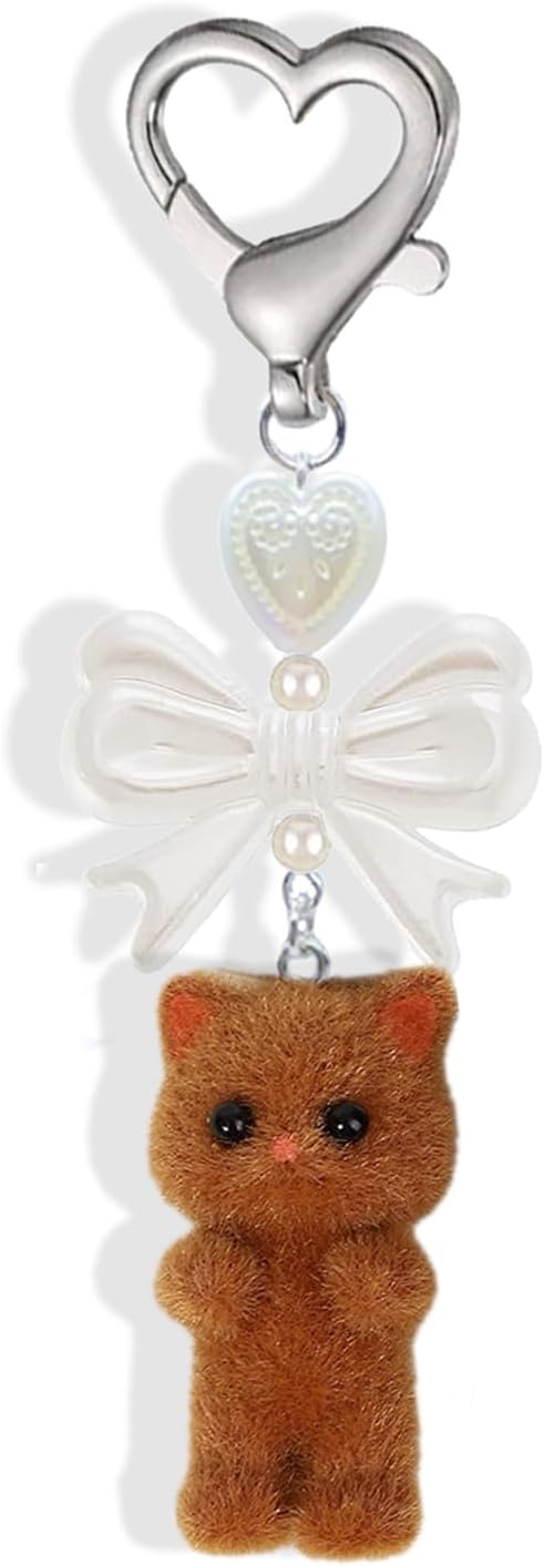 Agromusk Cute Kitty Keychain, Fuzzy Cat Decor Gifts, Y2K Heart Bow Pendent Women Girls Kawaii Cat Bag Charm