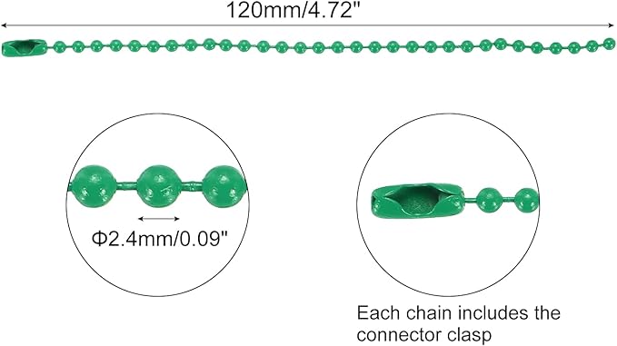 MECCANIXITY 30Pcs 5 Inch Ball Bead Chain, Metal Ball Chain with Connectors for Keychain Hanging Ornament Tag Jewelry Necklace Christmas Decoration,Dark Green