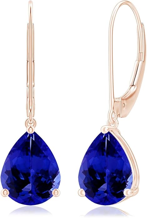 ANGARA Natural Tanzanite Earrings for Women | Solitaire Pear-Shaped Tanzanite Leverback Earrings in 14K Solid Gold/Platinum | December Birthday, Anniversary, Gemstone Jewellery Gift