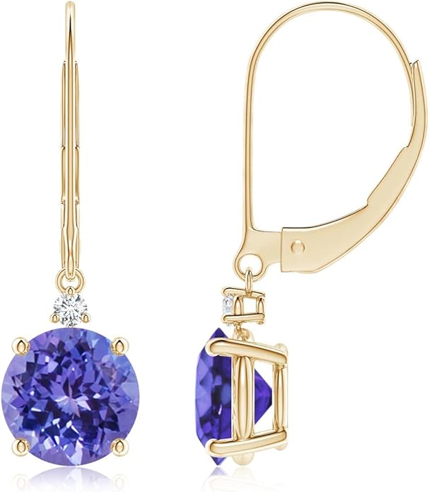 ANGARA Natural Tanzanite Earrings for Women | Tanzanite and Diamond Leverback Drop Earrings in 14K Solid Gold/Platinum | December Birthday, Anniversary, Gemstone Jewellery Gift