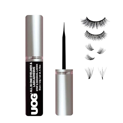 UOG (United One) Eyelash Adhesive Glue - Super Strong Hold for Up to 5 Days | Waterproof, Allergy-Free, and Odorless | Brush-On False Lash Extension Glue| No Irritation or Itching (Black)