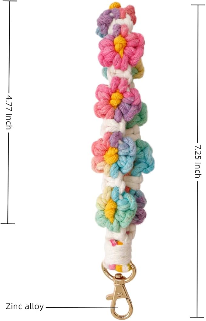Macrame Keychain Handmade Wristlet Keychain Wrist Lanyard for Keys Cute flower keychain Key Chain for Women