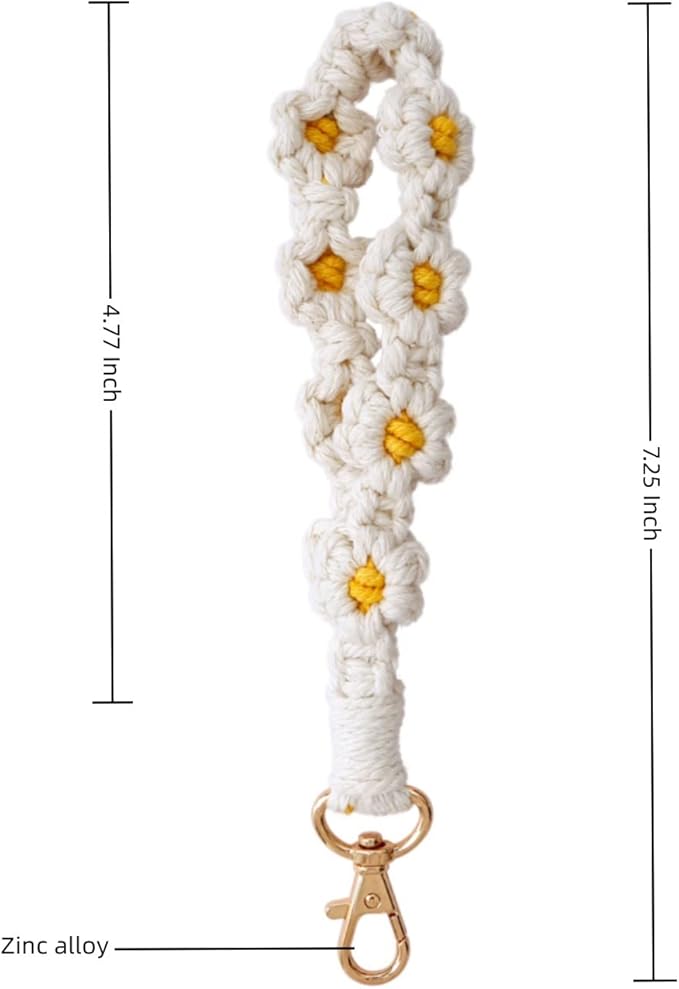 Macrame Keychain Handmade Wristlet Keychain Wrist Lanyard for Keys Cute flower keychain Key Chain for Women