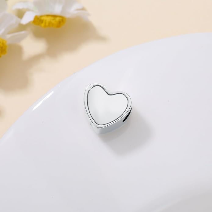 LONAGO 925 Sterling Silver Personalized Photo Charm Fit Compatible for Bracelet Necklace Customized Heart Round Shape Picture Bead