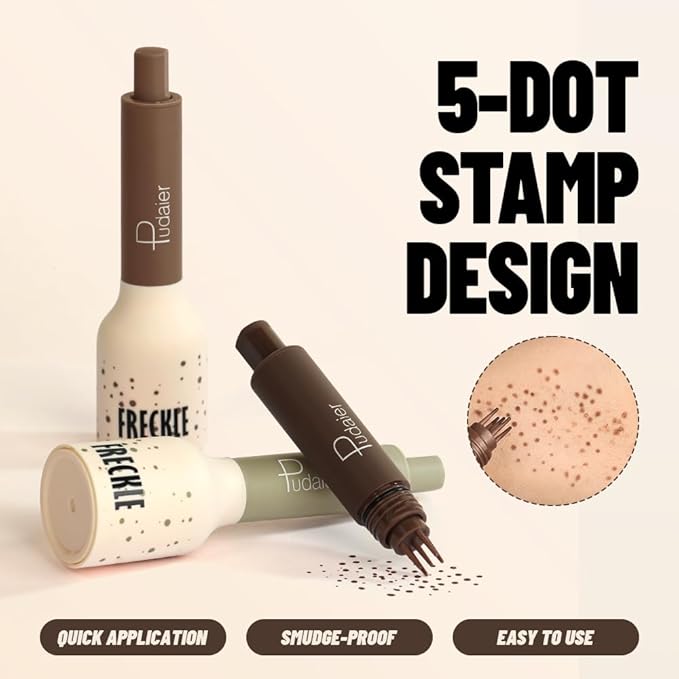Upgrade Faux Freckle Stamp Pen – Waterproof Fake Freckles Makeup Tool, Natural-Looking Freckle Maker & Spray with Multi-Prong Precision Stamp Head, Long-Lasting Sunkissed Makeup (04 Caramel)