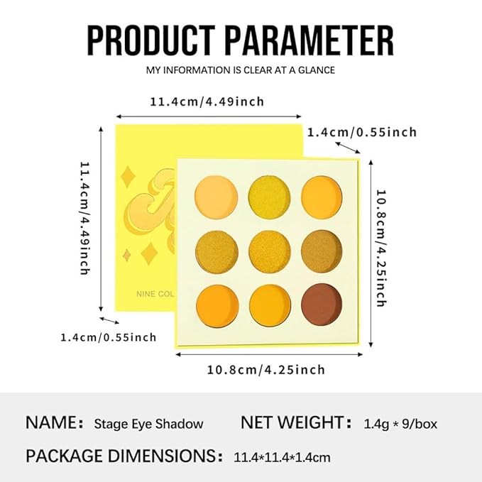 9-Color Yellow Gold Matte Shimmer Eyeshadow Palette – High Pigment Warm Orange, Lemon & Brown Shades, Long-Lasting Waterproof Blendable Eye Makeup for Summer, Sunset & Daily Looks