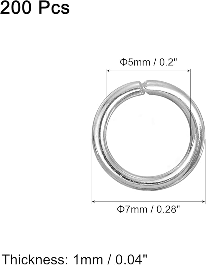 uxcell 200Pcs Open Jump Rings, 7mm 316 Stainless Steel O Rings, Split Rings Circle Clasp Connecting Rings for Jewelry Making Supplies Necklace Repair, Silver