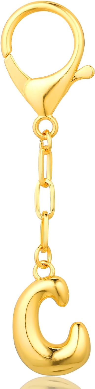 VICKHU Gold Plated Bubble Initial Letter Cute Keychain for Women Car Key Purse Decorative Keyring Handbag Charms Fashion