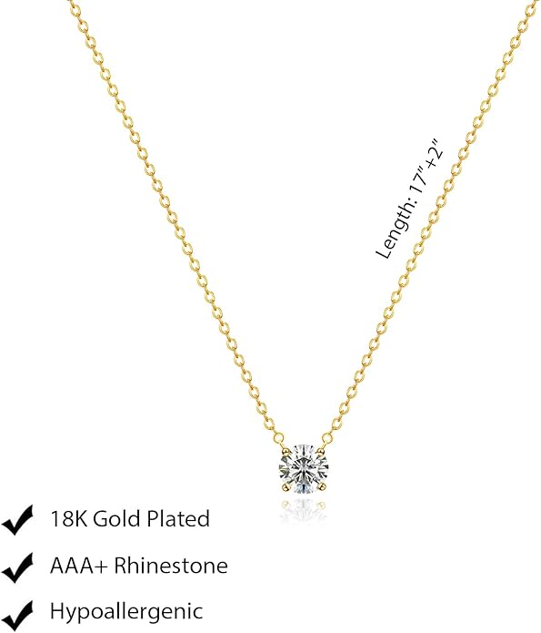 Luxval Diamond Pendant Gold Necklace for Women，Dainty 18k Gold Plated Choker Necklaces Simple Gold Jewelry Gifts for Women Girls