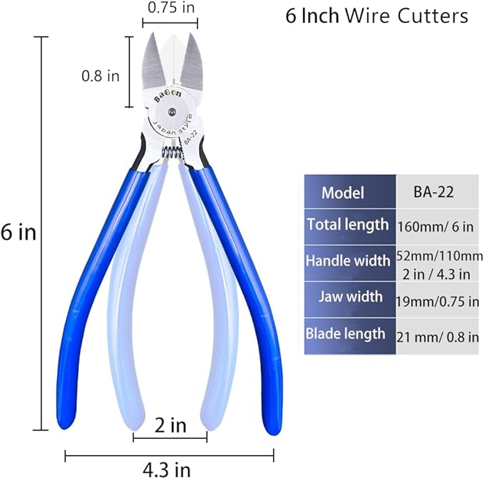 Wire Cutters, 6 Inch Precision Wire Flush Cutters, Heavy Duty Cutting Pliers for Copper Cables, Wires, Crafts, Jewelry Making
