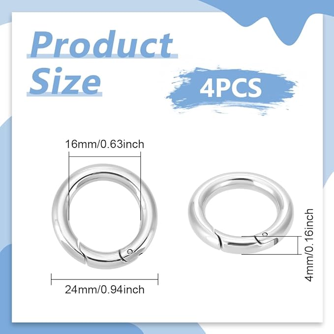 UNICRAFTAL 4pcs 24mm Spring Gate Rings Stainless Steel Spring Ring Clasps Closed Ring Clasps O Rings Clasp Connector Findings for DIY Jewelry Making, Stainless Steel Color, Inner Dia 16mm