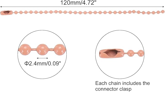 MECCANIXITY 30Pcs 5 Inch Ball Bead Chain, Metal Ball Chain with Connectors for Keychain Hanging Ornament Tag Jewelry Necklace Christmas Decoration,Light Pink