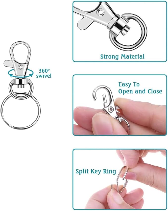 400 Pcs Keychain Hooks with Key Rings,1.38inch Metal Swivel Lobster Claw Clasps for DIY Crafts, Lanyard Making.(Claw Clasp 200pcs+Key Ring 200pcs)