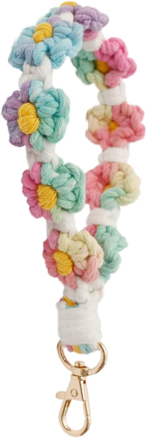 Boho Keychain Handmade Keychain Wristlet Key Chain Wrist Lanyard for Keys Cute daisy keychain for Women