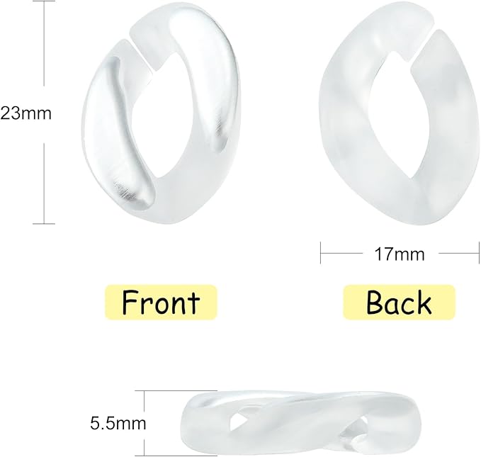 LiQunSweet 100 Pcs Clear White Acrylic Plastic Oval Linking Chain Rings Quick Link Connectors for Necklace Bracelet Earring - 17x23mm