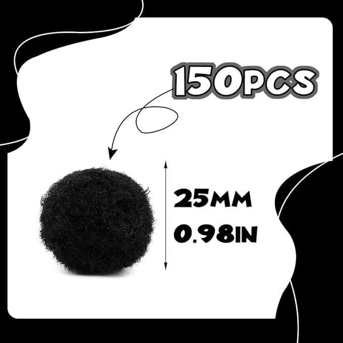 MOREFEN 150 Pieces Pom Poms, 1 Inch Black Craft Pom Poms, Fuzzy Pompom Puff Balls, Small Pom Pom Balls for DIY Arts, Crafts Projects, Home Decorations