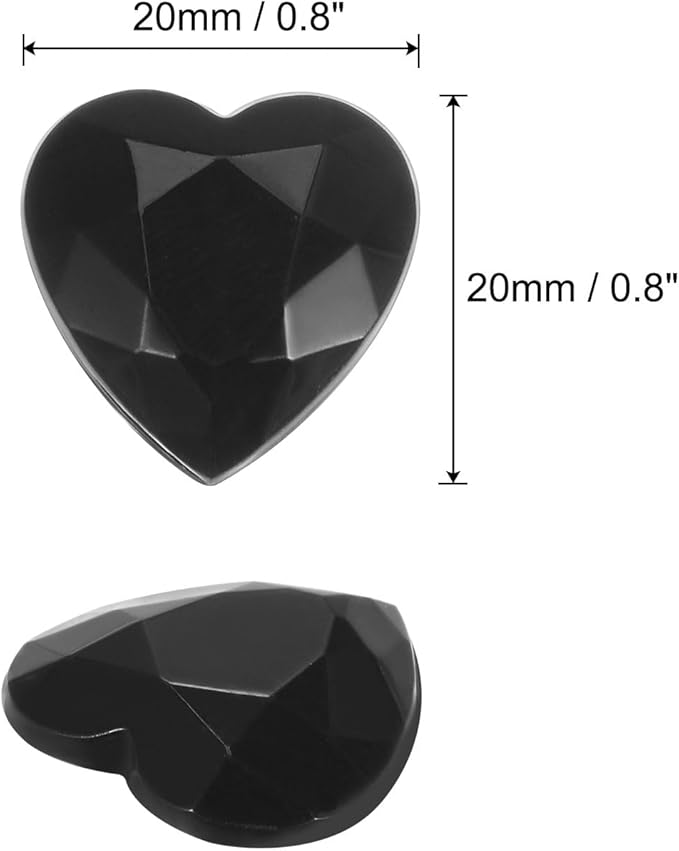 MECCANIXITY 40 Pcs Acrylic Heart Rhinestone 20mm Flat Back Plastic Gems Jewelry Stickers for Craft Bead Face Painting Costume Jewelry Making Black