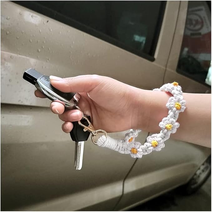 Macrame Keychain Handmade Wristlet Keychain Wrist Lanyard for Keys Cute flower keychain Key Chain for Women