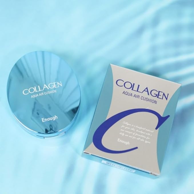 ENOUGH Collagen Aqua Air Cushion SPF 50, Full Coverage Hydrating Foundation Makeup, Tinted Moisturizer Sunscreen, Korean Skin Care Cosmetics for Women, Dewy Finish & Collagen Boost (#21 Natural glow)